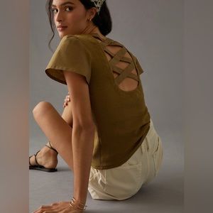 By Anthropologie Lace Up Flutter Top